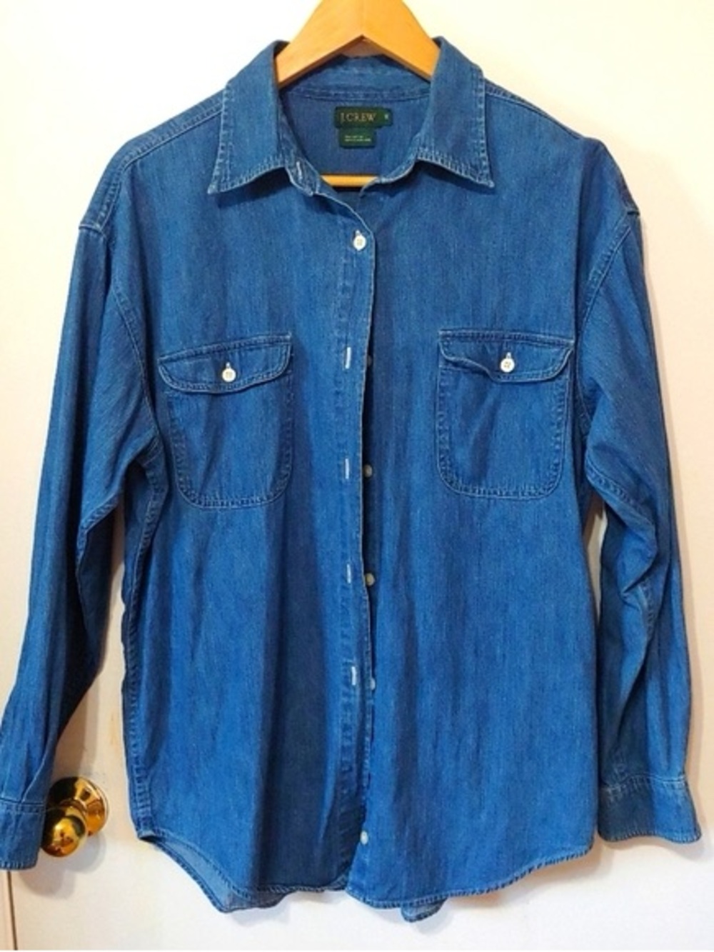J. Crew Medium Blue Denim Shirt with Green Label